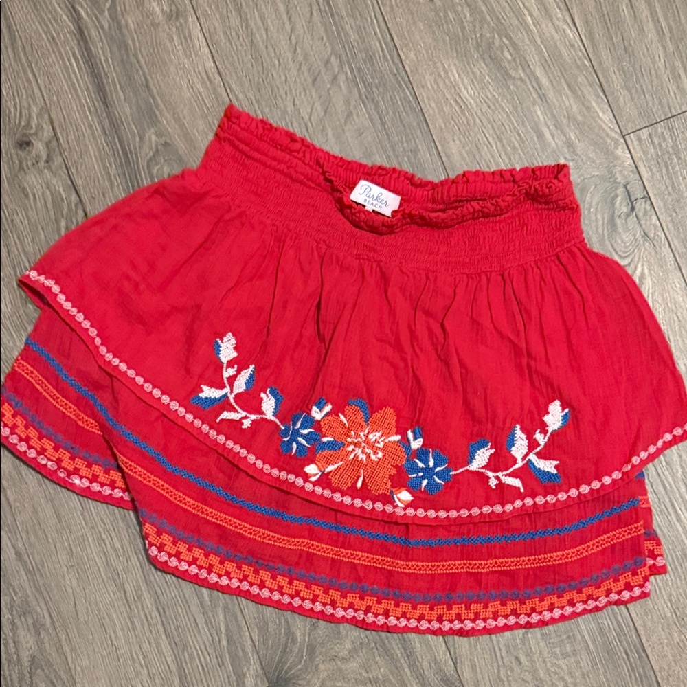 Parker Vibrant Red Mini Skirt with Blue Floral Accents mediun
